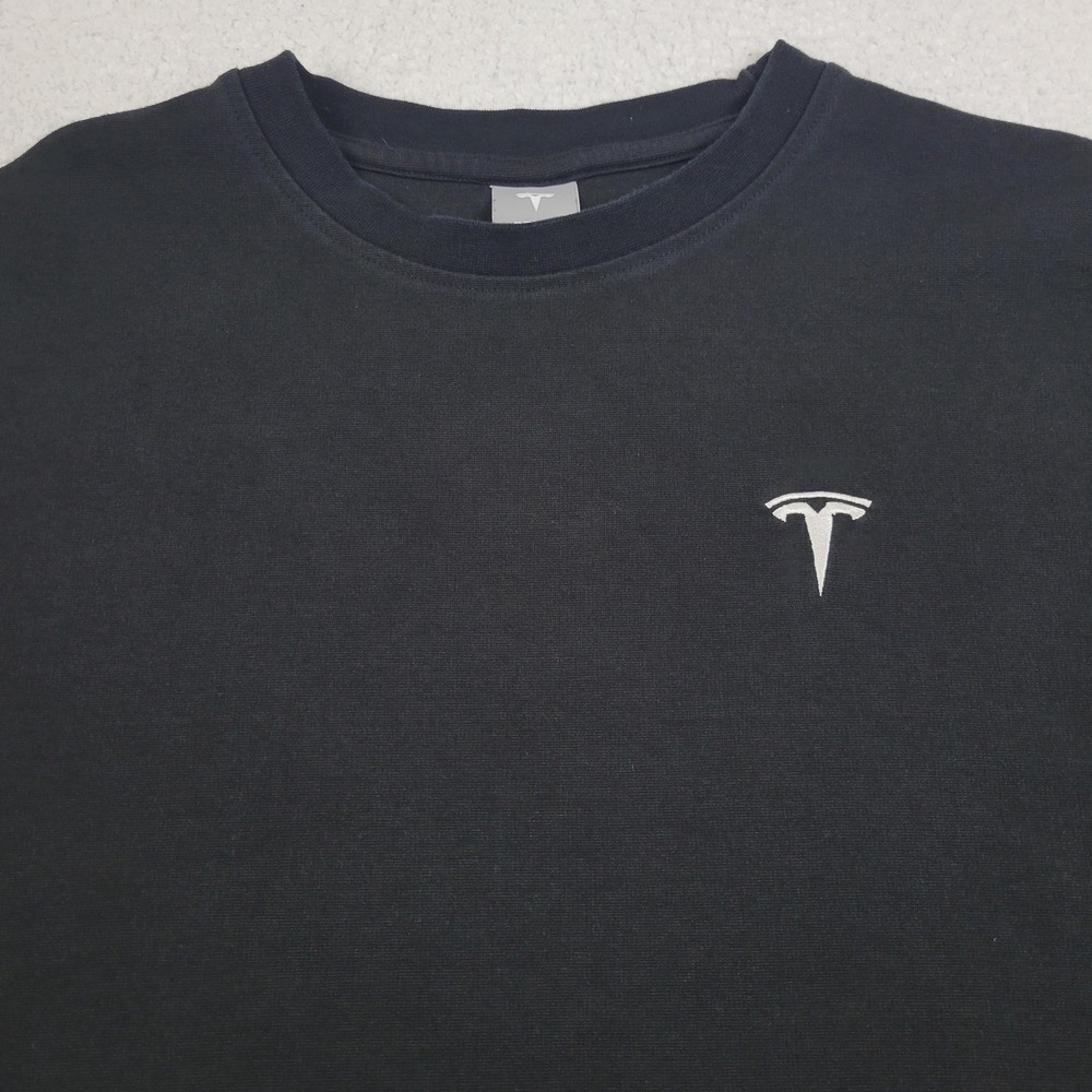 Tesla Sweater Mens Large Black Crewneck Logo Pullover Electric Car‎ Company USA